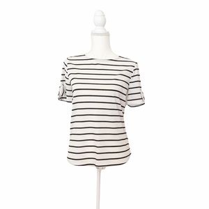 Elle Black White Short Sleeve Striped Top Size XS